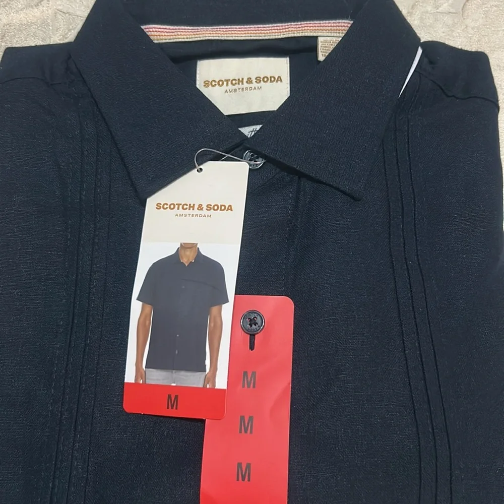 Scotch & Soda Men's Dark Blue Linen Blend Shirt M NWT